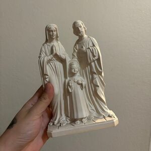 Vintage Holy Family Figurine White Plastic Sculpture 7.5" tall, Religious Decor